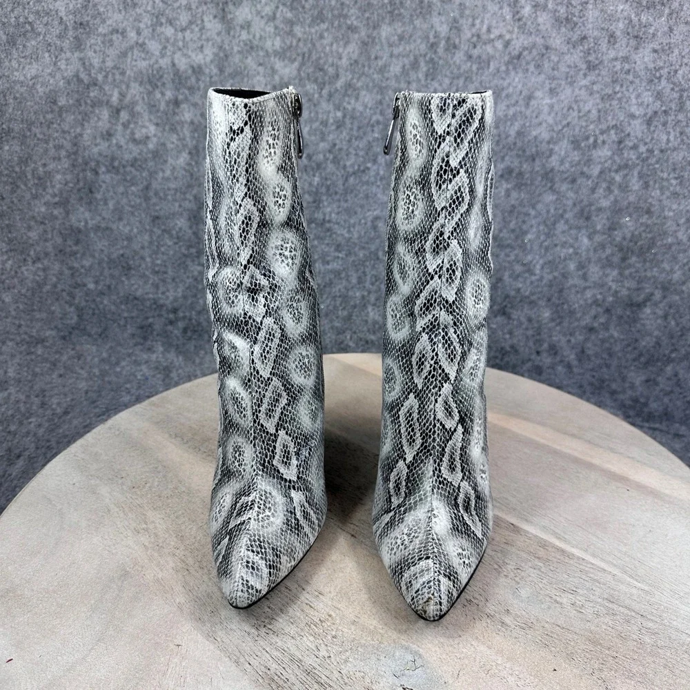Fashion Nova Womens 5.5M Grey Snakeskin Pointed Toe Heeled Ankle Booties